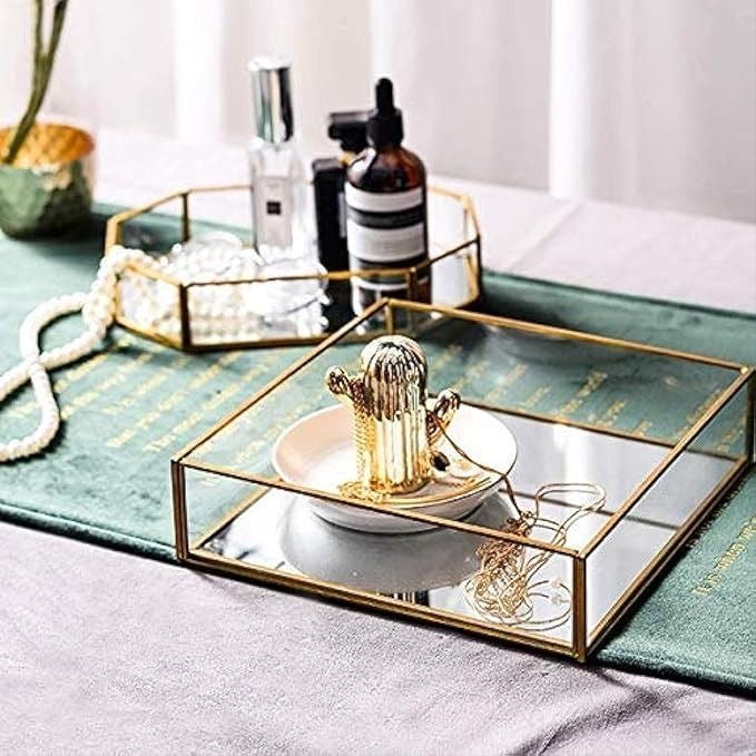 Gold Square Mirror Vanity Tray