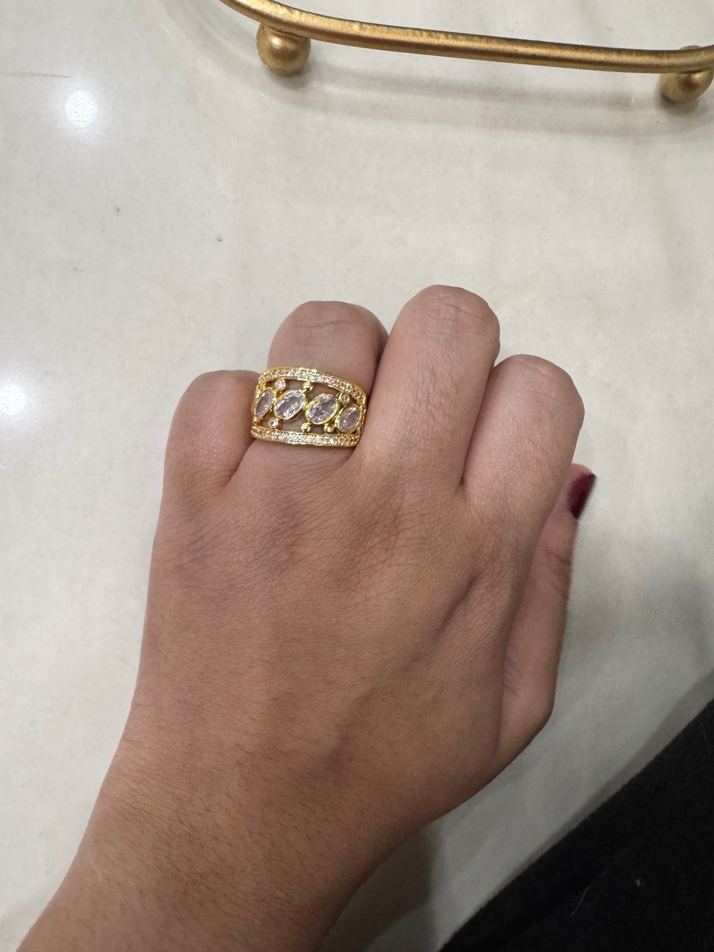 Elegant Gold Plated Zircon Statement Ring