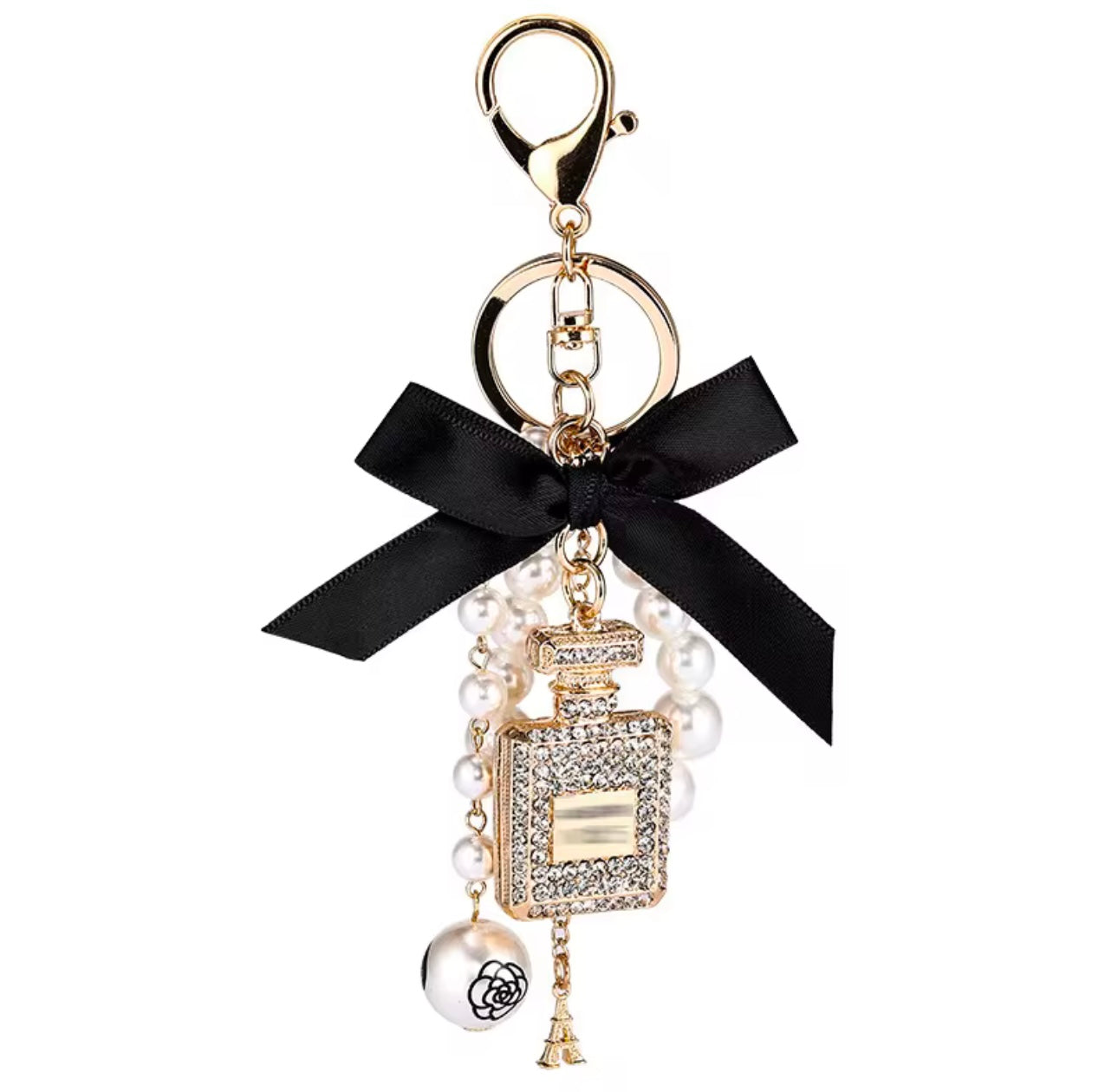 Perfume Shape Metal Rhinestones Keychain