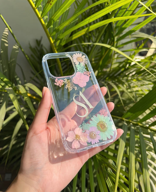Exquisite Floral Mobile Cover with Real Pressed Flowers