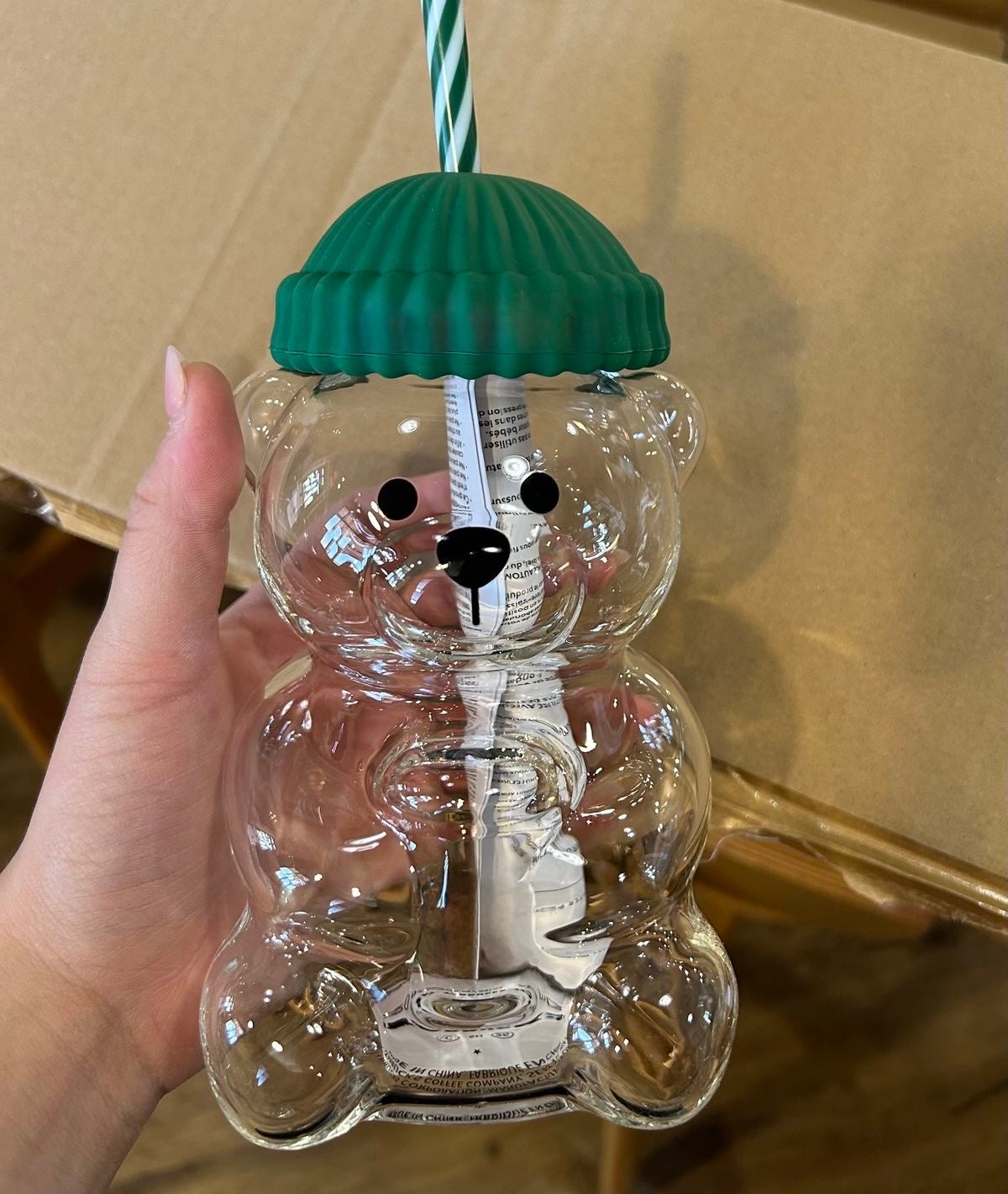 Cute Teddy Glass Tumbler with Straw & Lid