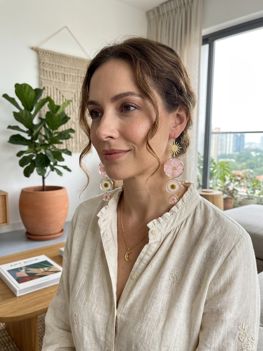 Elegant Drop Earrings with Real Pressed Dried Flowers