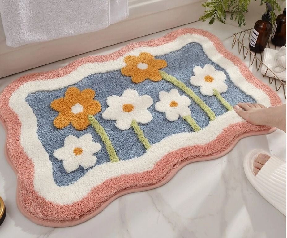 Flower Print Anti-Slip Fluffy Doormat