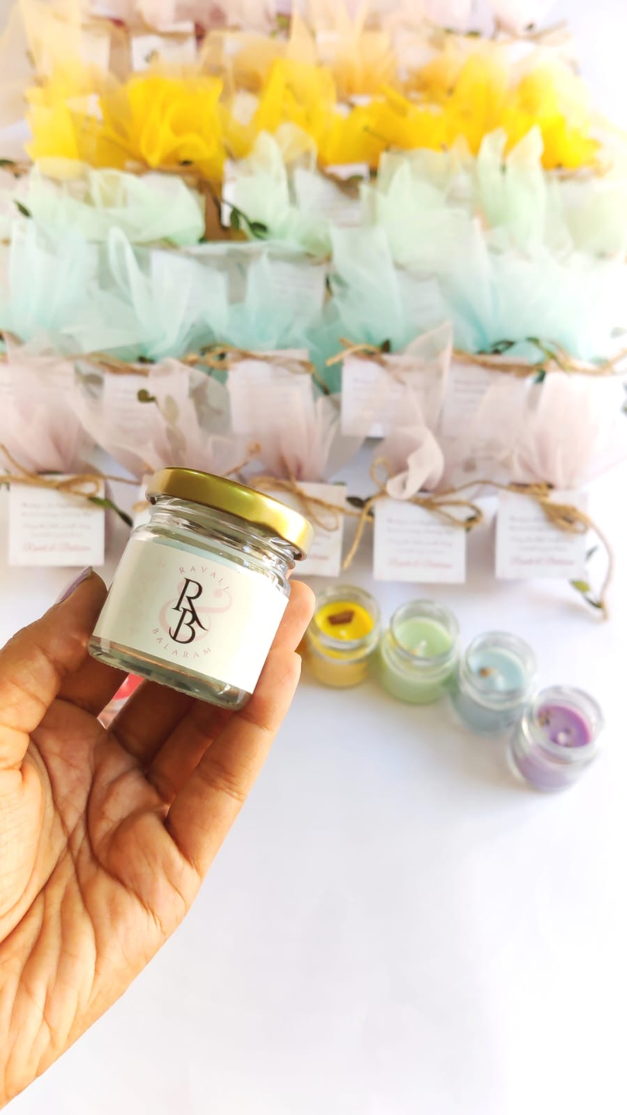 Votive Jar Candles for Return Gifts/Favours with Packaging & Personalised Tags
