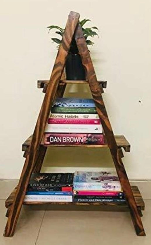 Decorative Multipurpose Pine Wood 3-Tier Ladder Shelves