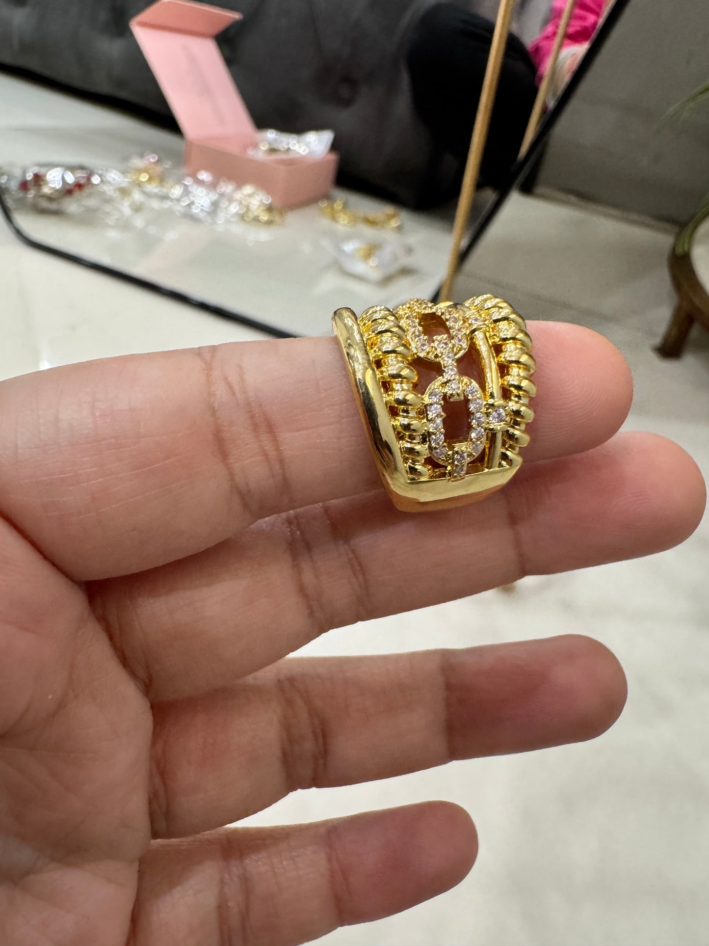 Chunky Gold Plated Layered Link Chain Ring