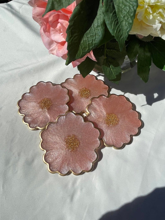 Dusty Pink Flower Coasters Set