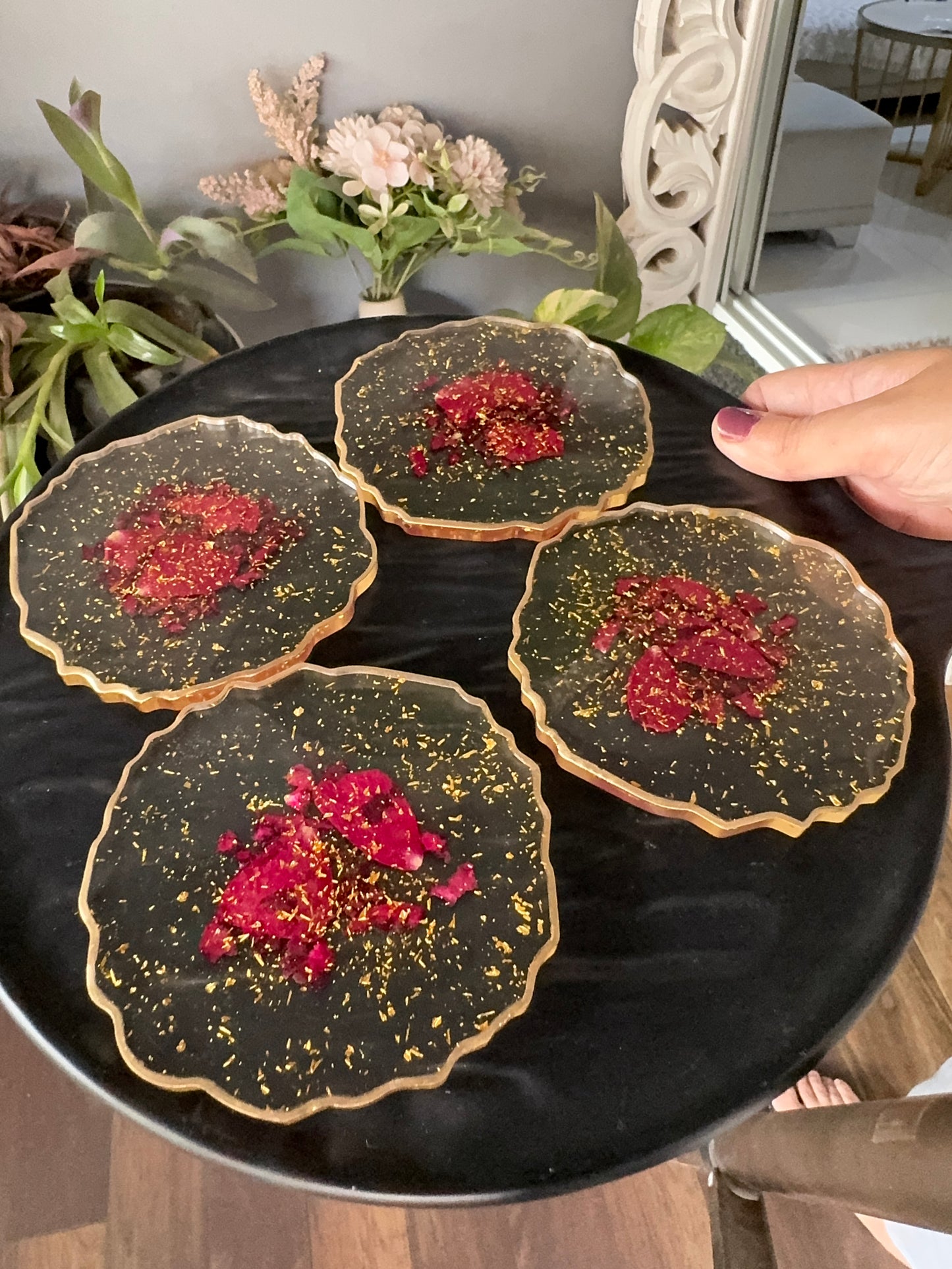 Coasters with Real Rose Petals