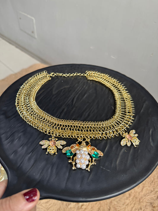 Exclusive Gold Plated Bee Embellishment Statement Necklace