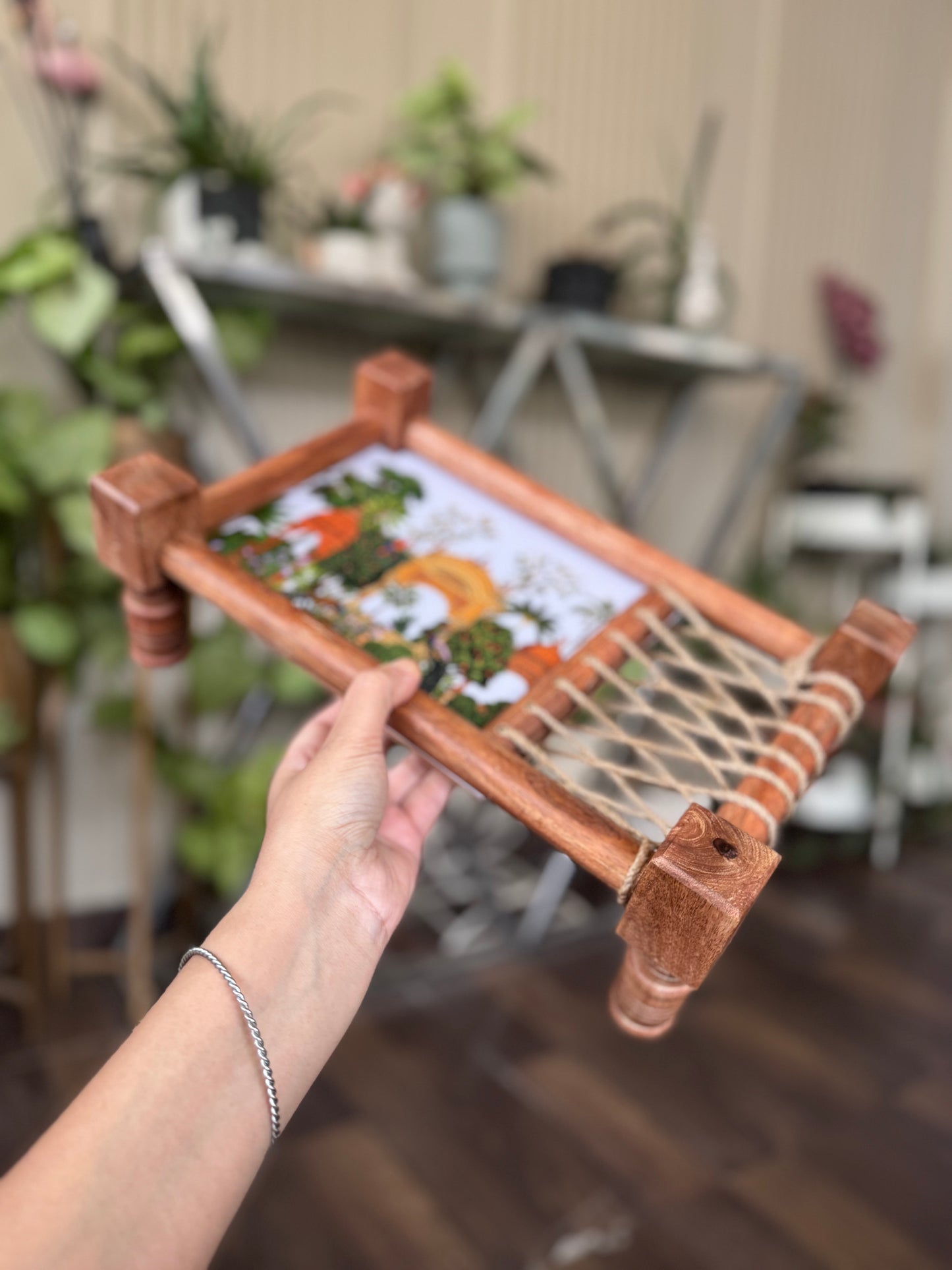 Heritage Print Wooden Khatiya Tray/ Khaat Tray / Khaat Platter / Khatiya Platter / Cot Tray