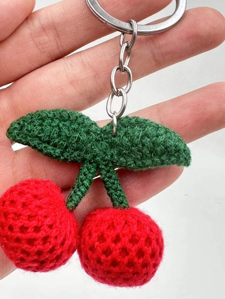 Handmade Crochet Cherry Keychain