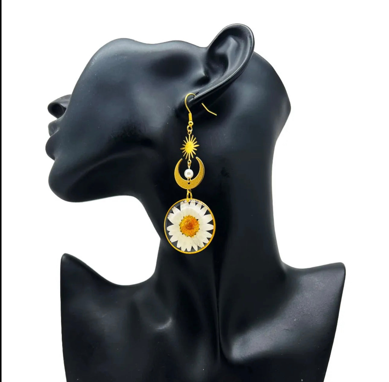 Exclusive Earrings with Real Pressed Daisy Flower