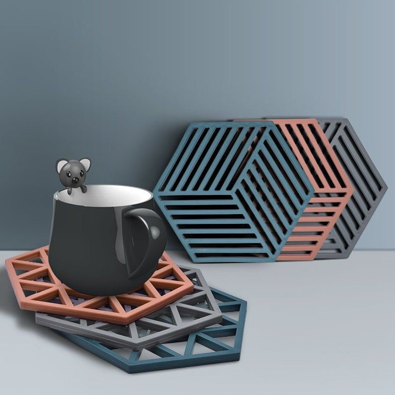 Diamond Stripe Hexagonal Geometric Heat Resistant Silicon Coasters