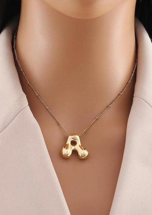 18k Gold Plated Balloon Letter Initial Alphabet Bubble Necklace