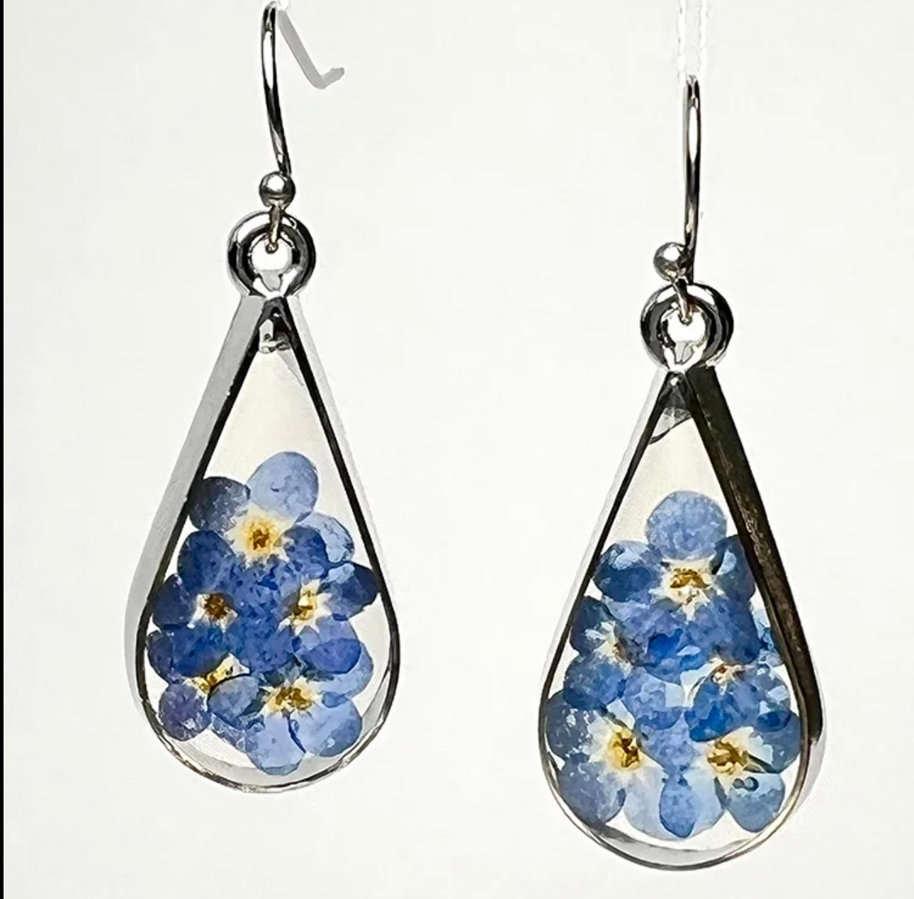 Earrings with Real Forget-Me-Not Pressed Flowers