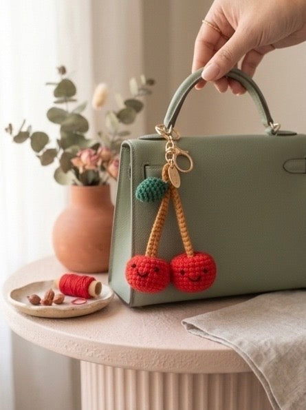 Handmade Crochet Smiling Cherry Keychain