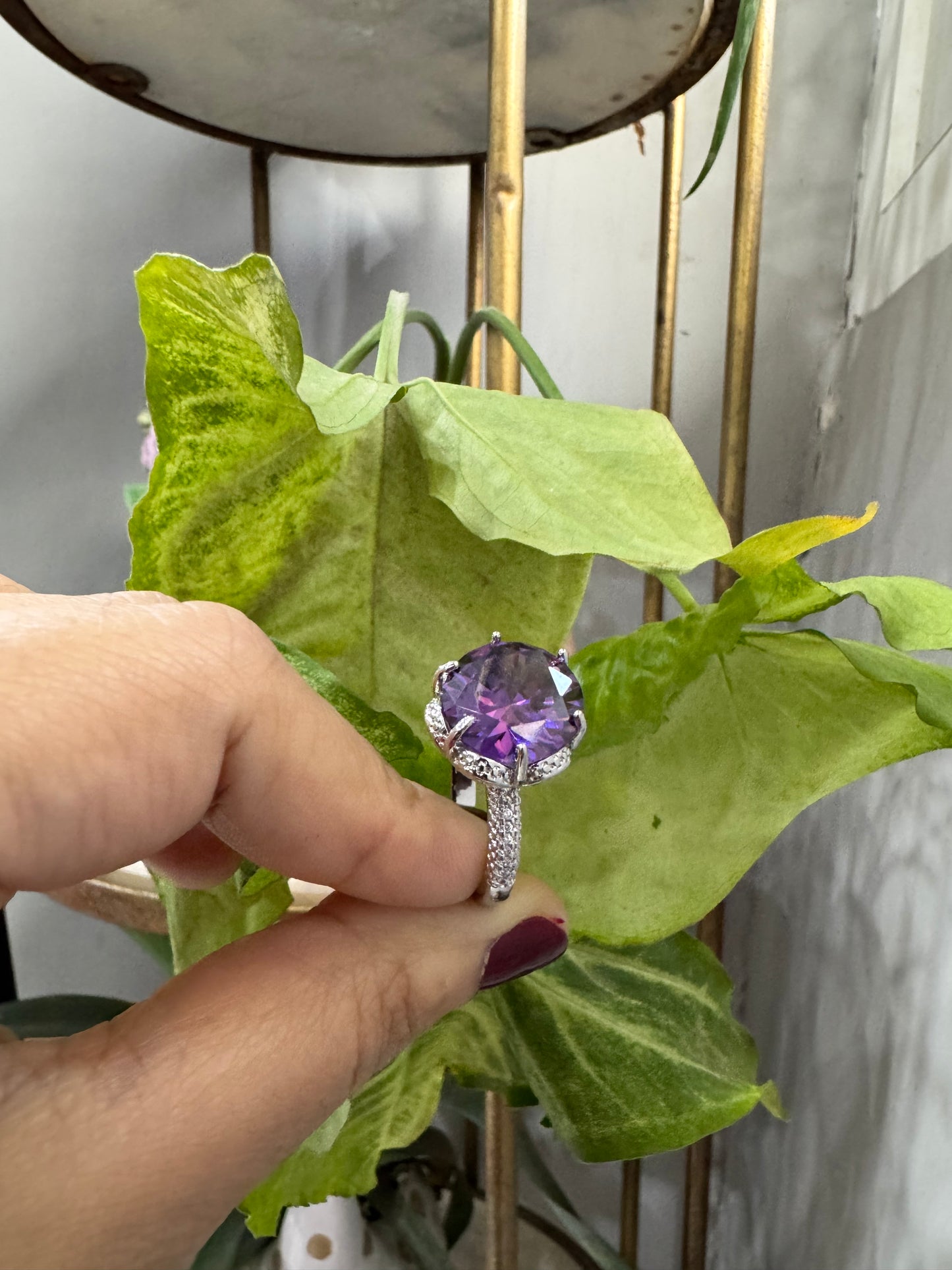 Luxury Amethyst Cut Silver Plated Faceted Ring