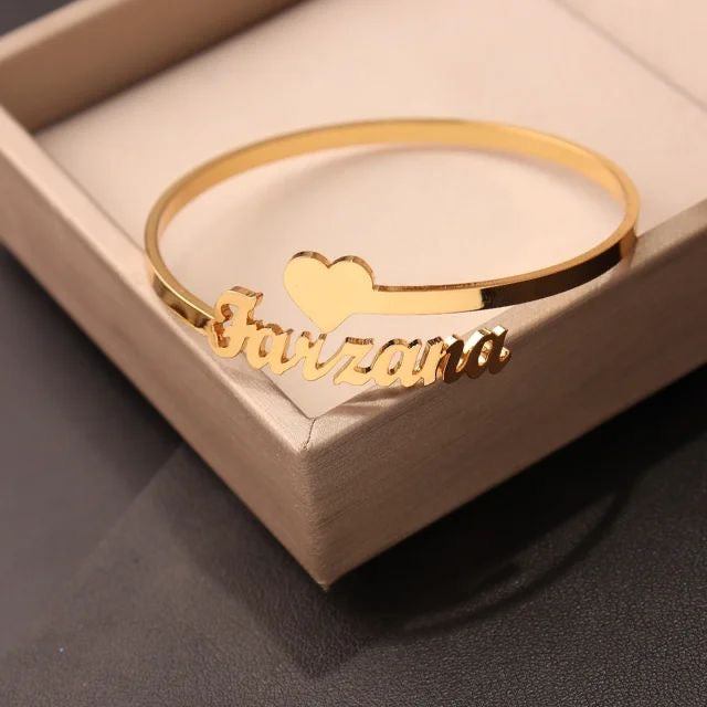 Personalised Cuff Name Bracelet with Heart