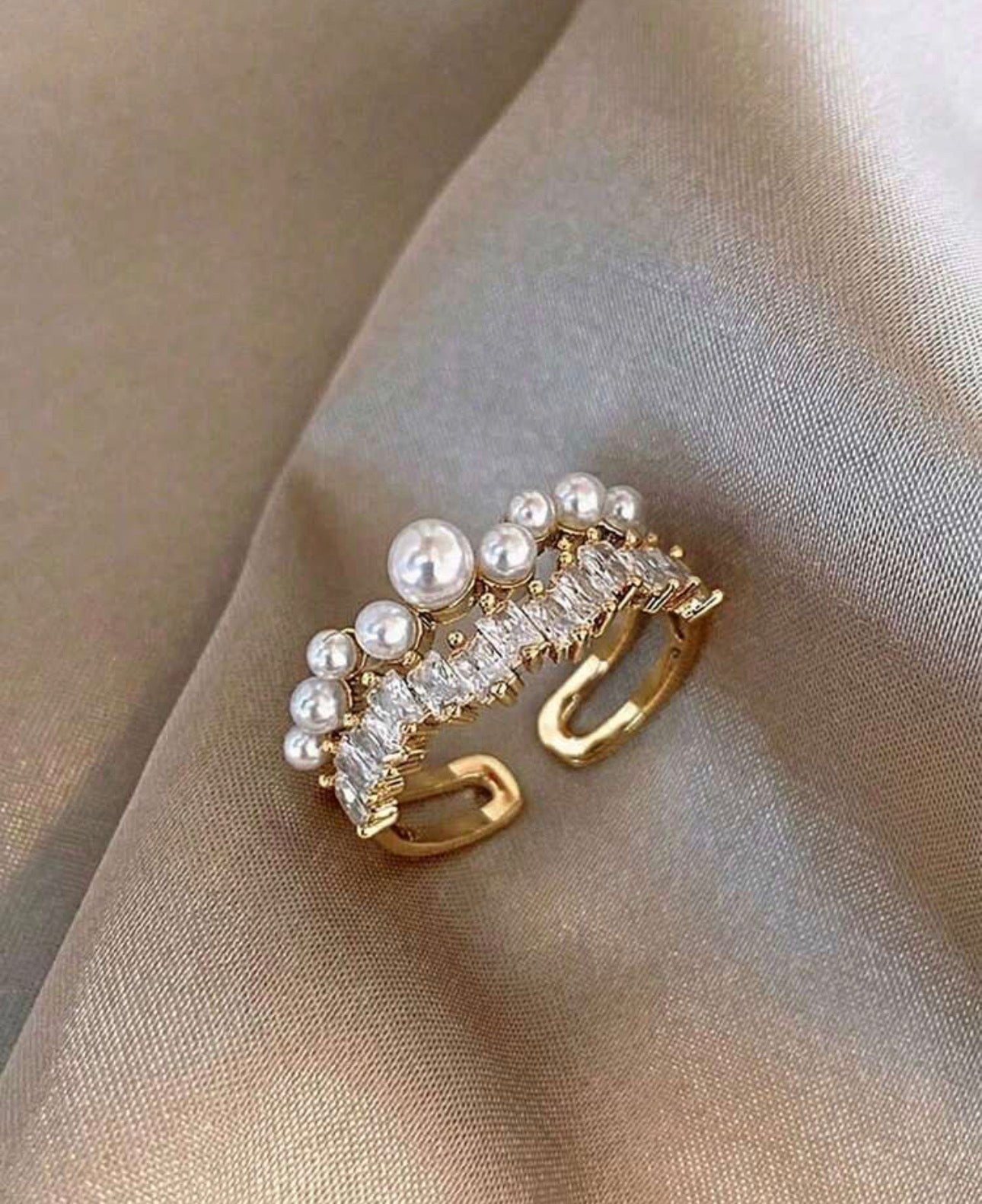Elegant Gold Double Layered Pearl Minimalist Ring