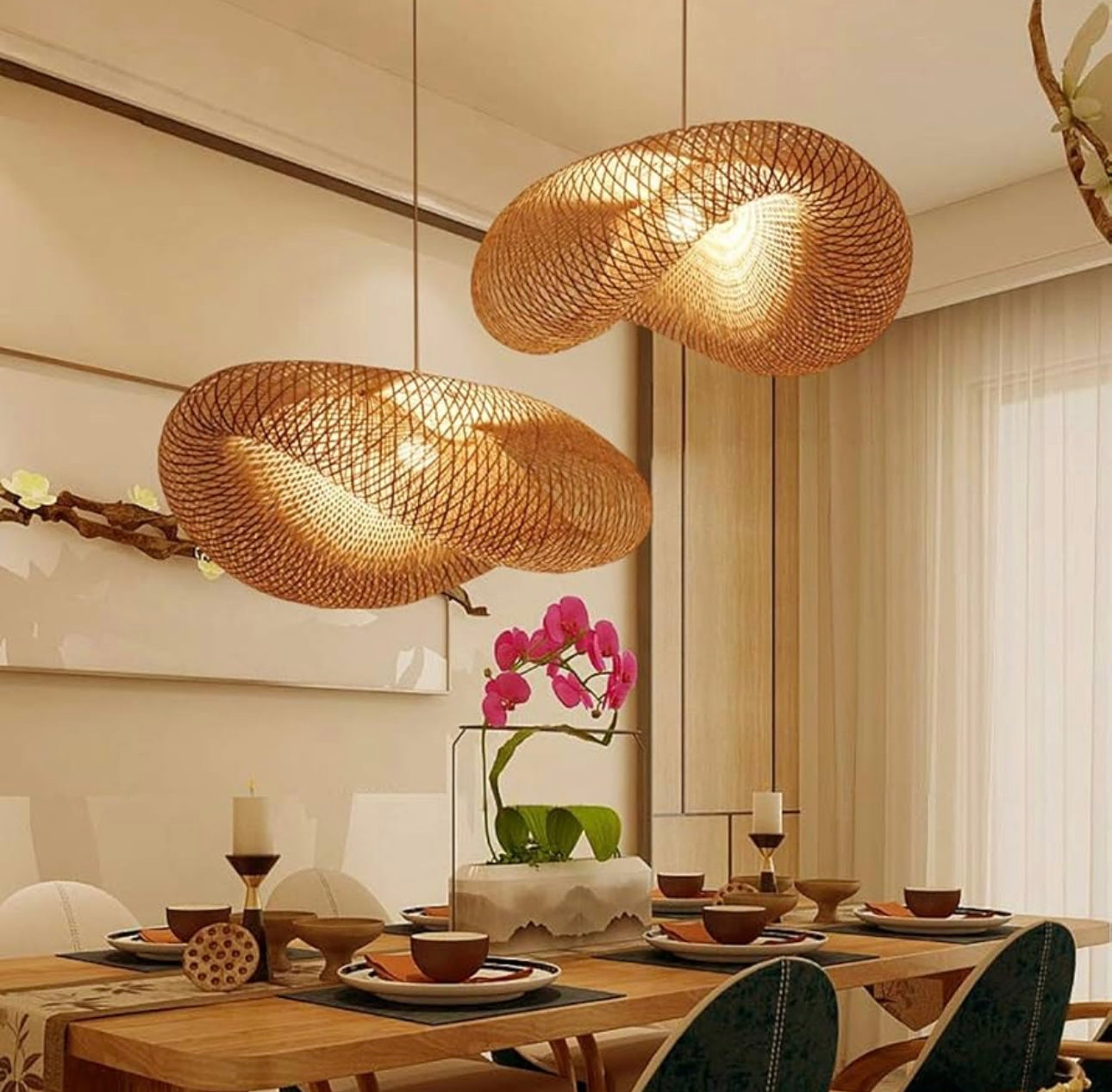 Moroccan Handmade Hanging Bamboo Wave Pendant Light