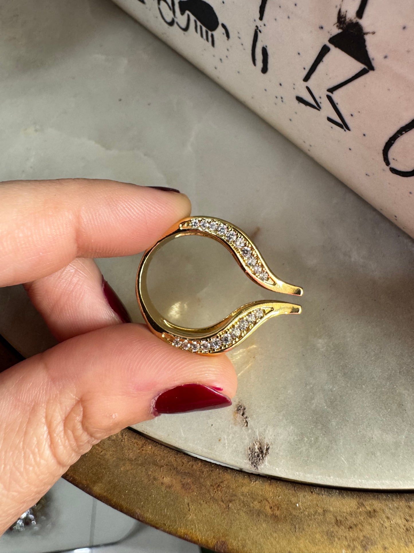 Elegant Gold Plated Rhinestones Studded Statement Ring