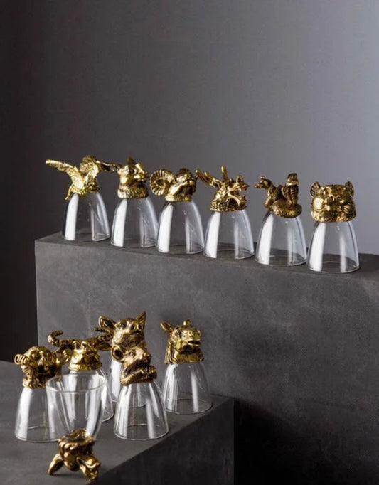 Premium Chinese Zodiac Animals Whiskey/Vodka/Tequila Shot Glasses (30 ml each) - Set of 12