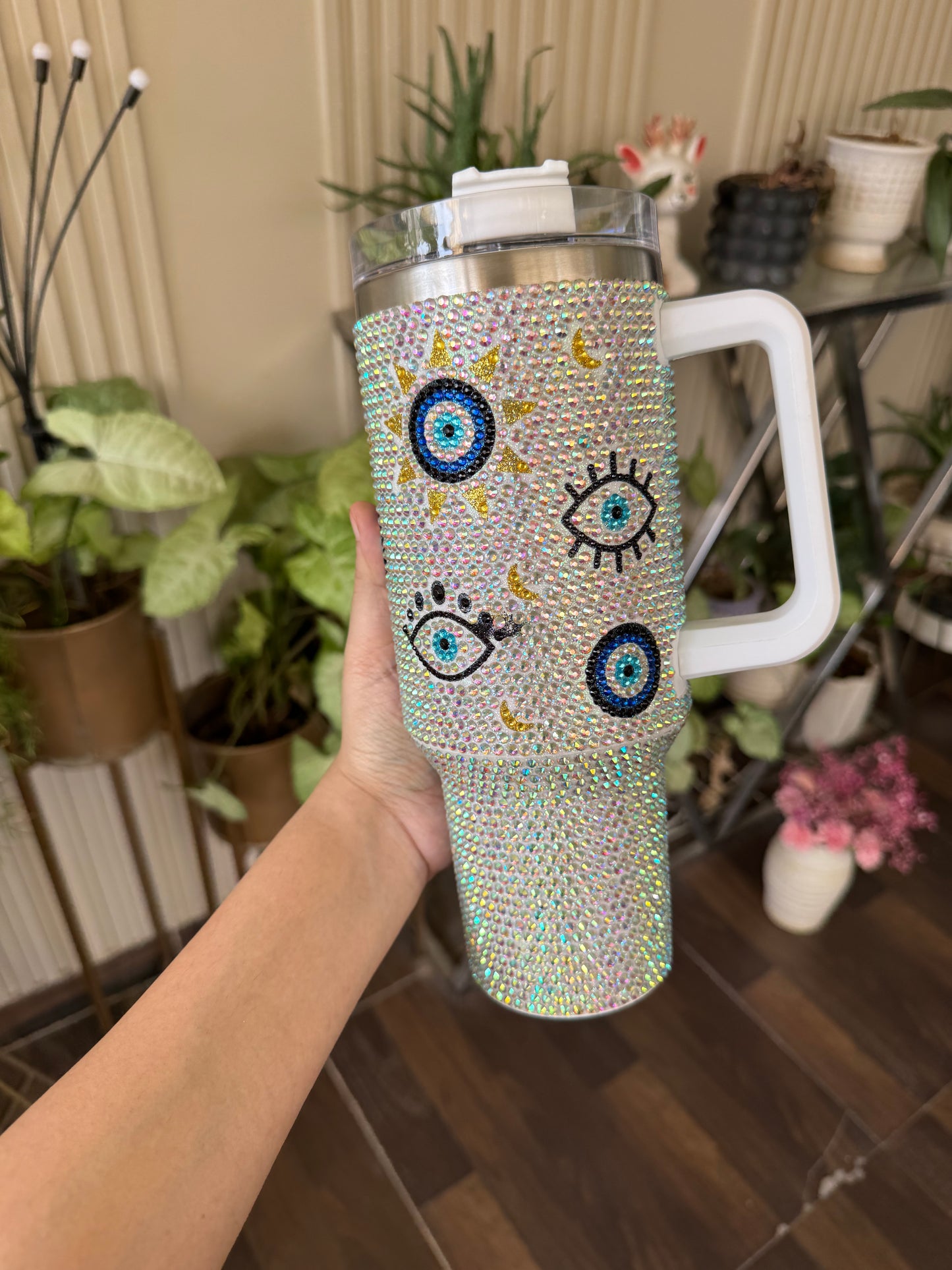 Aesthetic “Evil Eye” Detail Rhinestones Studded Tumbler