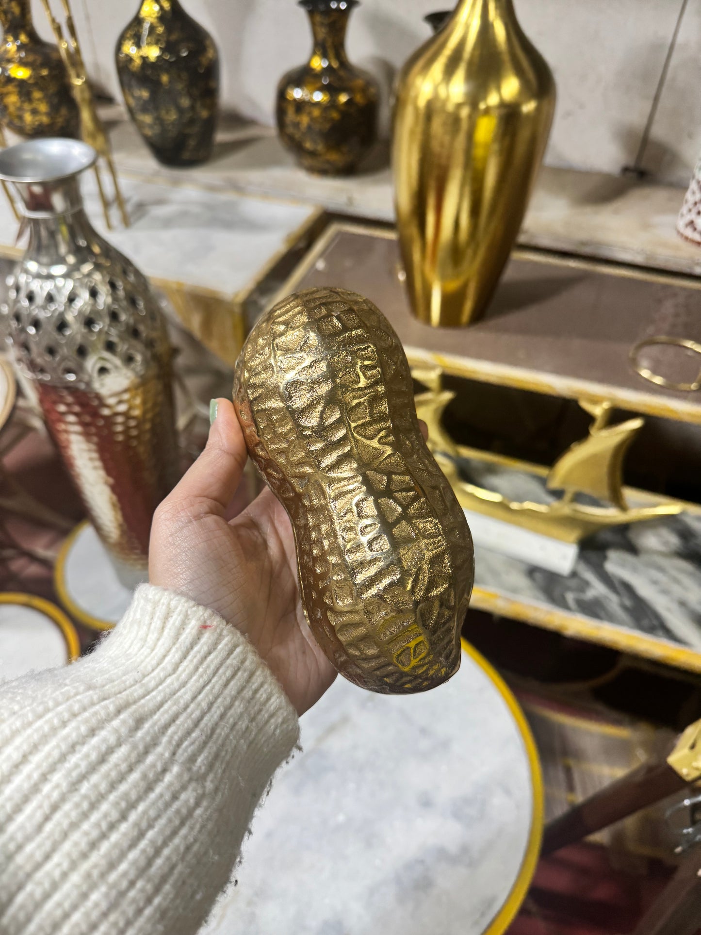 Luxe Gold Decorative Multipurpose Peanut Shape Trinket Tray