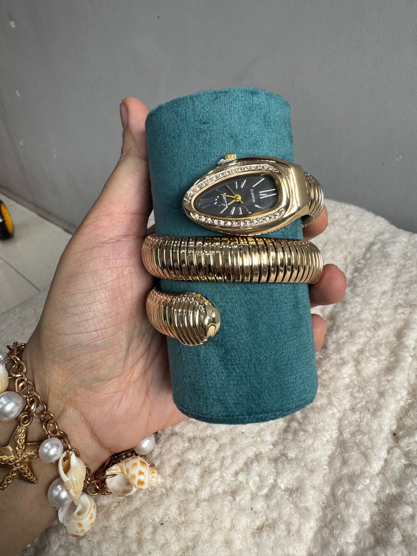 Exquisite Gold Plated Spiral Snake Watch / Serpentine Bracelet