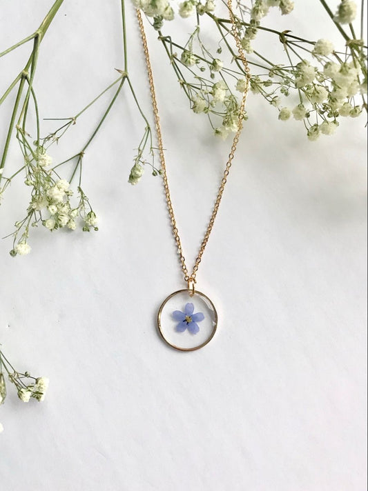 Petite Pendant with Real Forget-Me-Not Flower