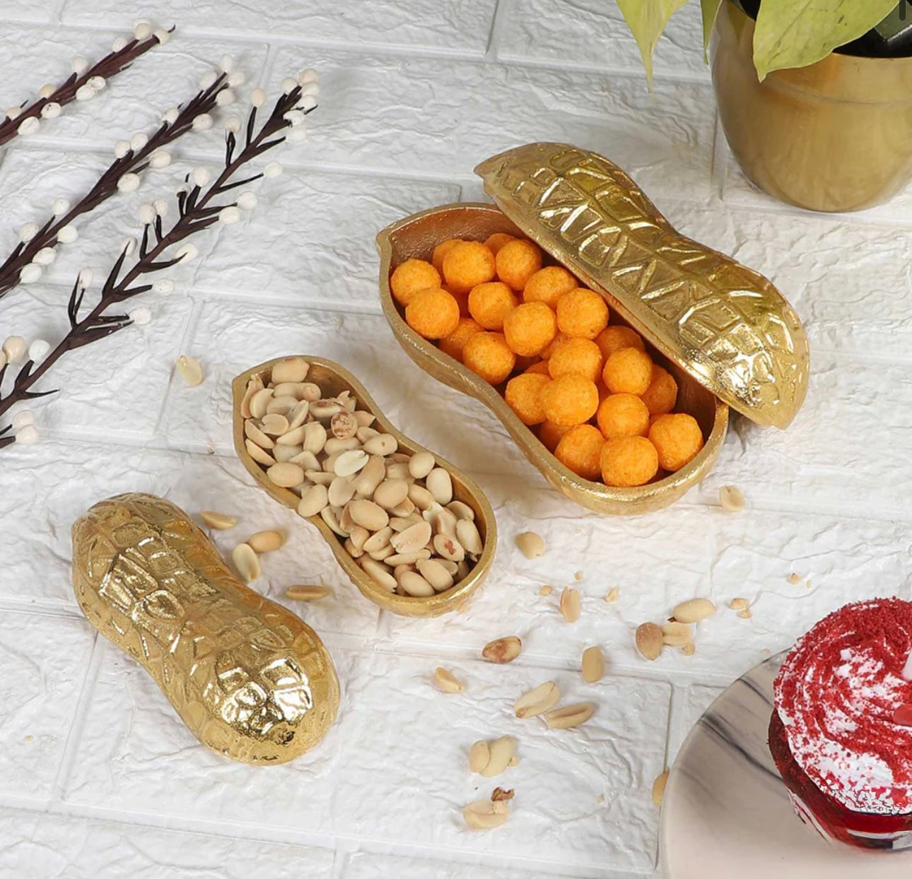 Luxe Gold Decorative Multipurpose Peanut Shape Trinket Tray