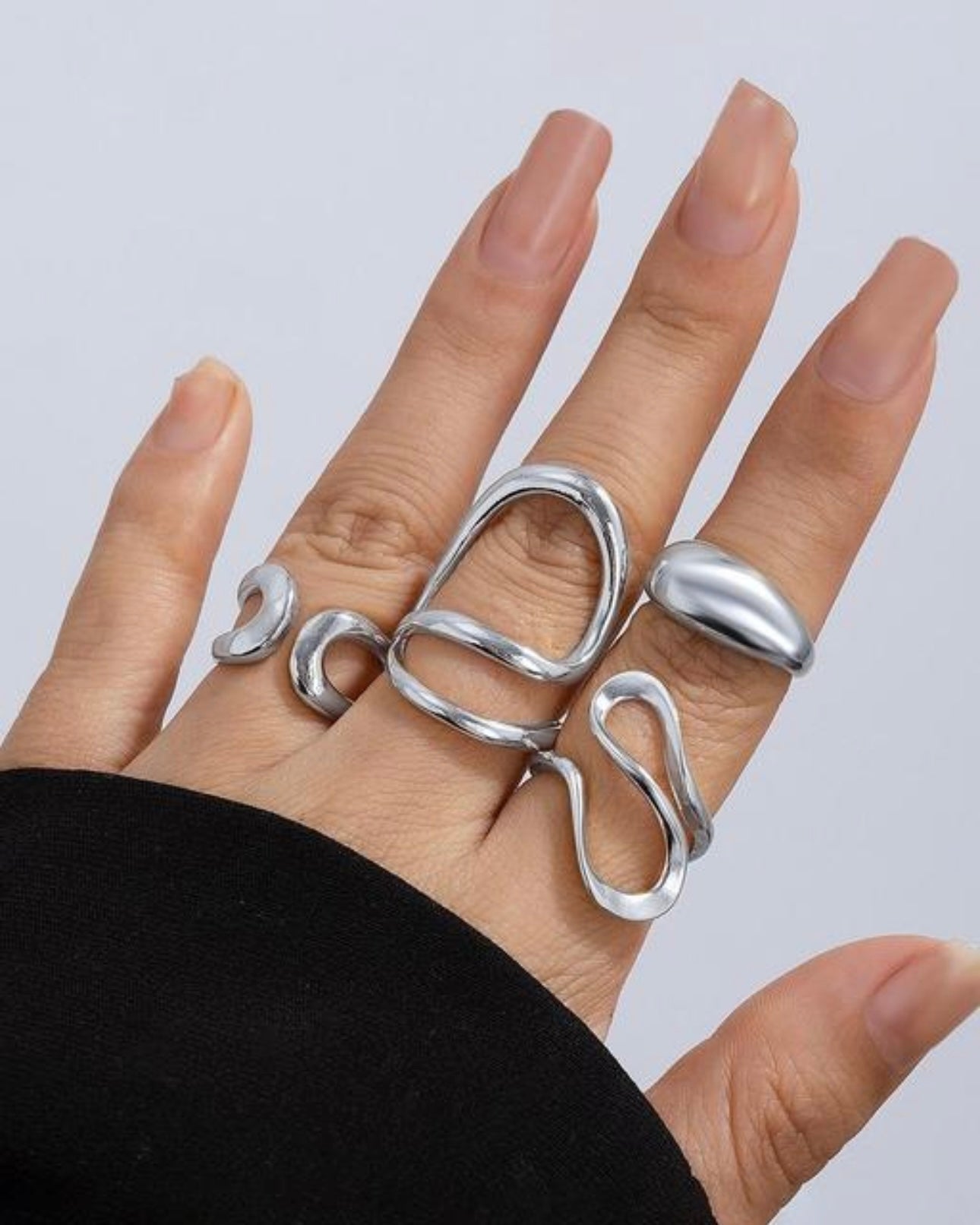 Set of 4 Chic Geometric Irregular Adjustable Rings