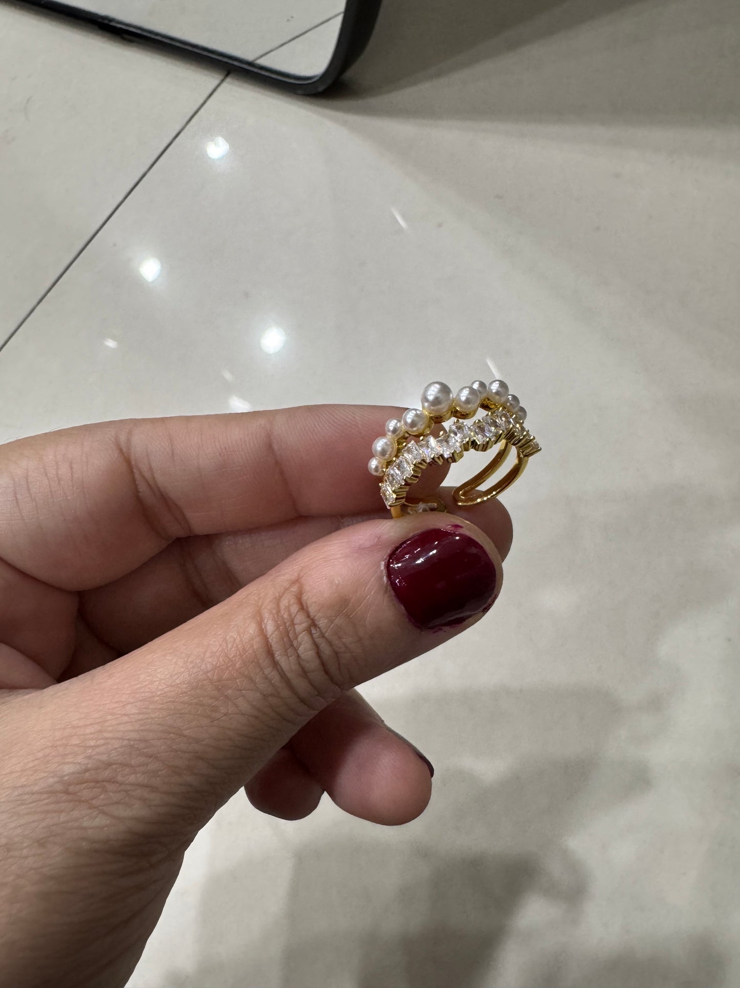 Elegant Gold Double Layered Pearl Minimalist Ring