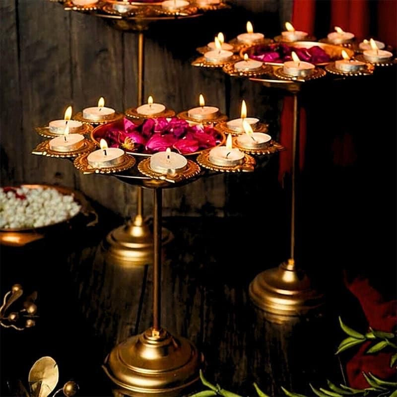 Decorative Metal Candle Tea Light/Diya Holder (Gold) - Set of 3