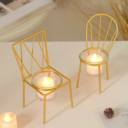 Chair Shape Candle Holder - Set of 2 (Gold)