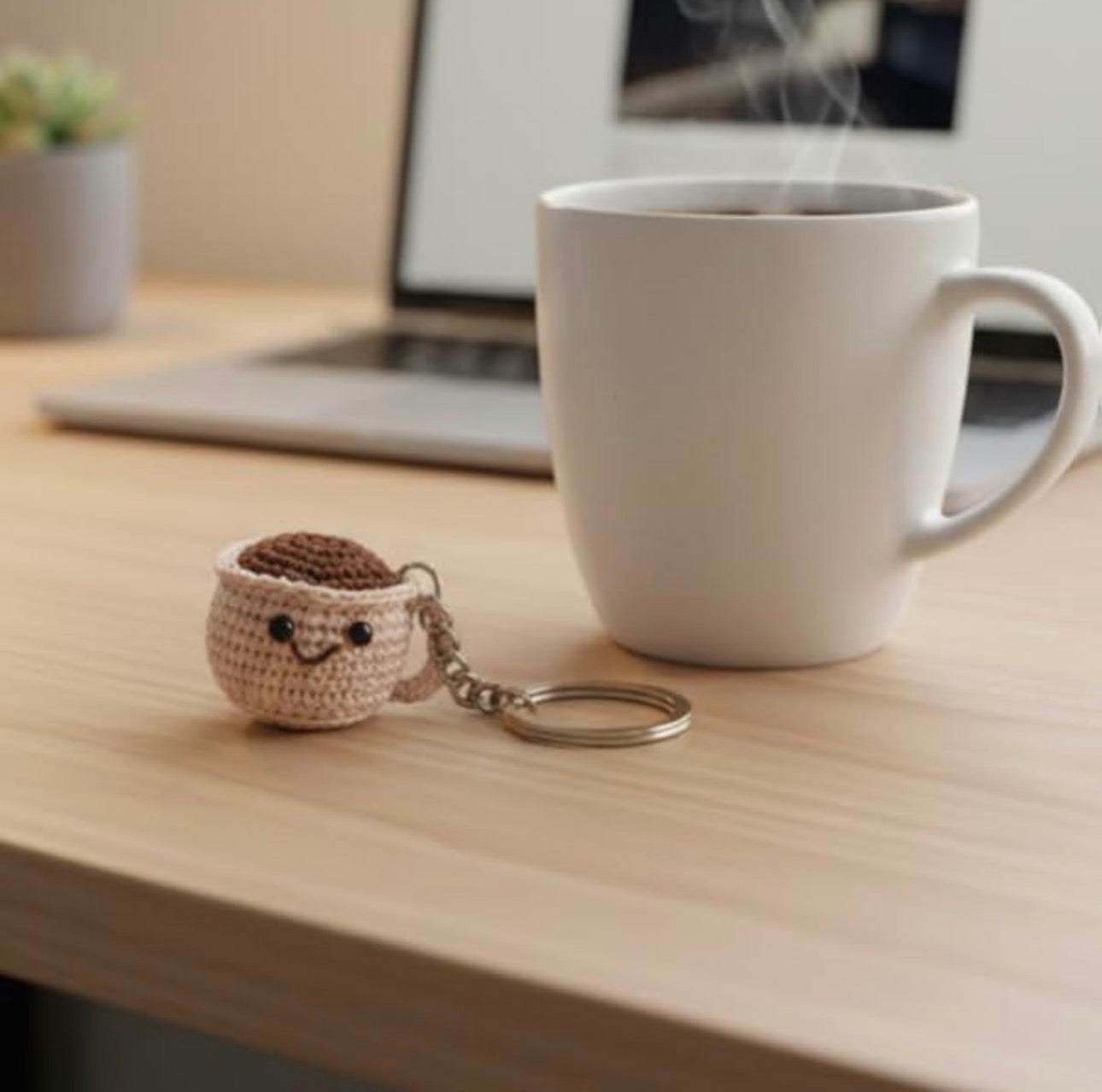 Cute Crochet Coffee Cup Keychain