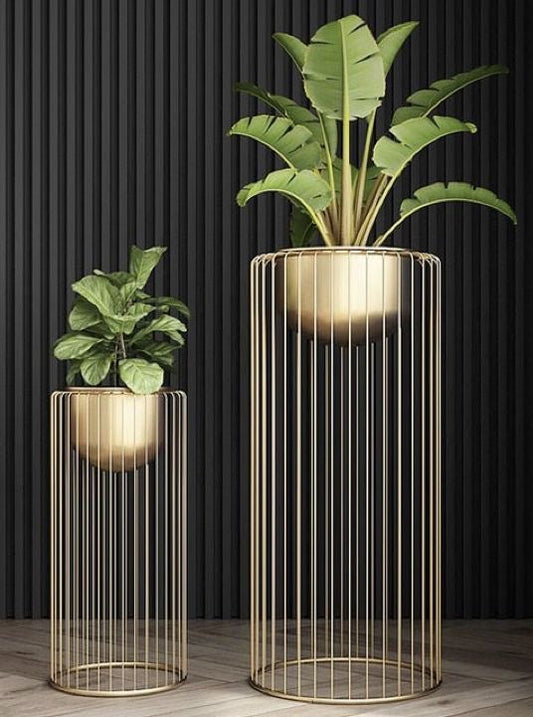 Set of 2 - Metal Floor Plant Stands (Gold)