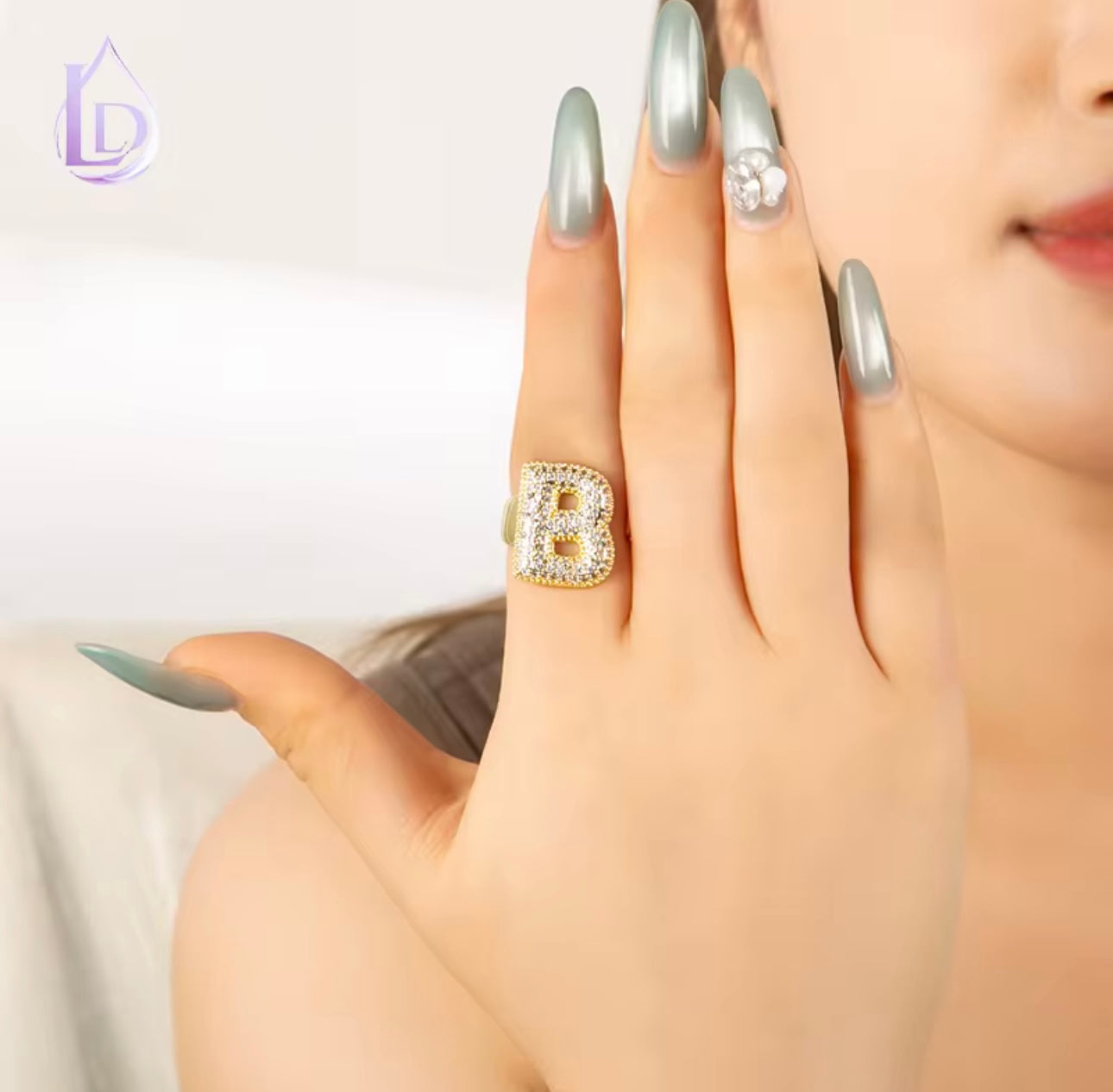 Chunky Adjustable Bubble Alphabet / Initials / Letter Ring with Zircon Stones