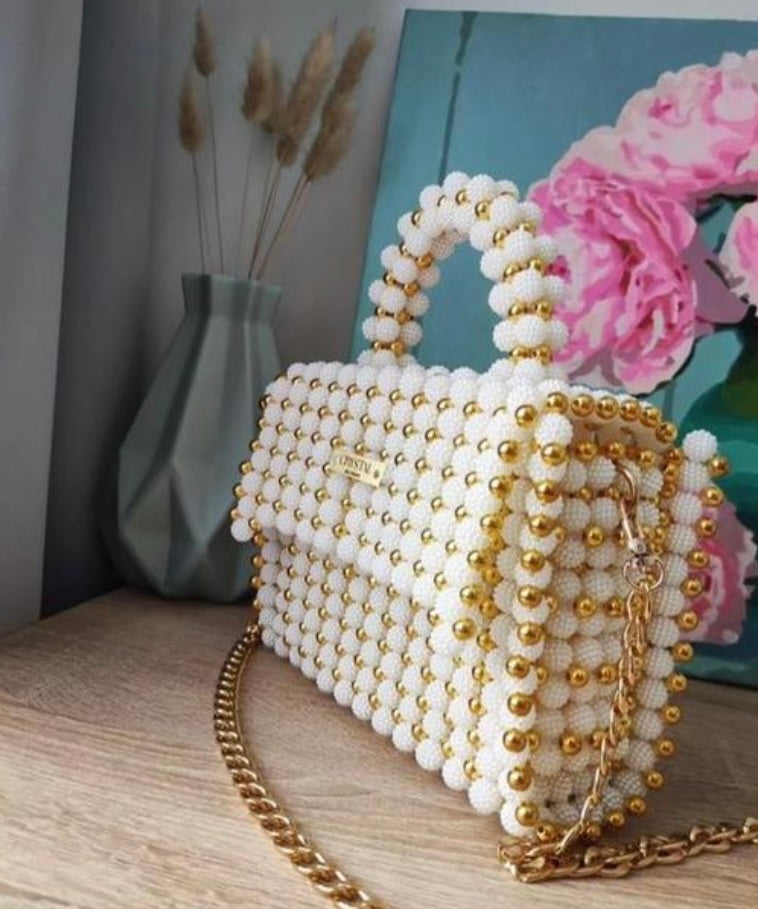 Elegant Handbag with Pearls Detailing