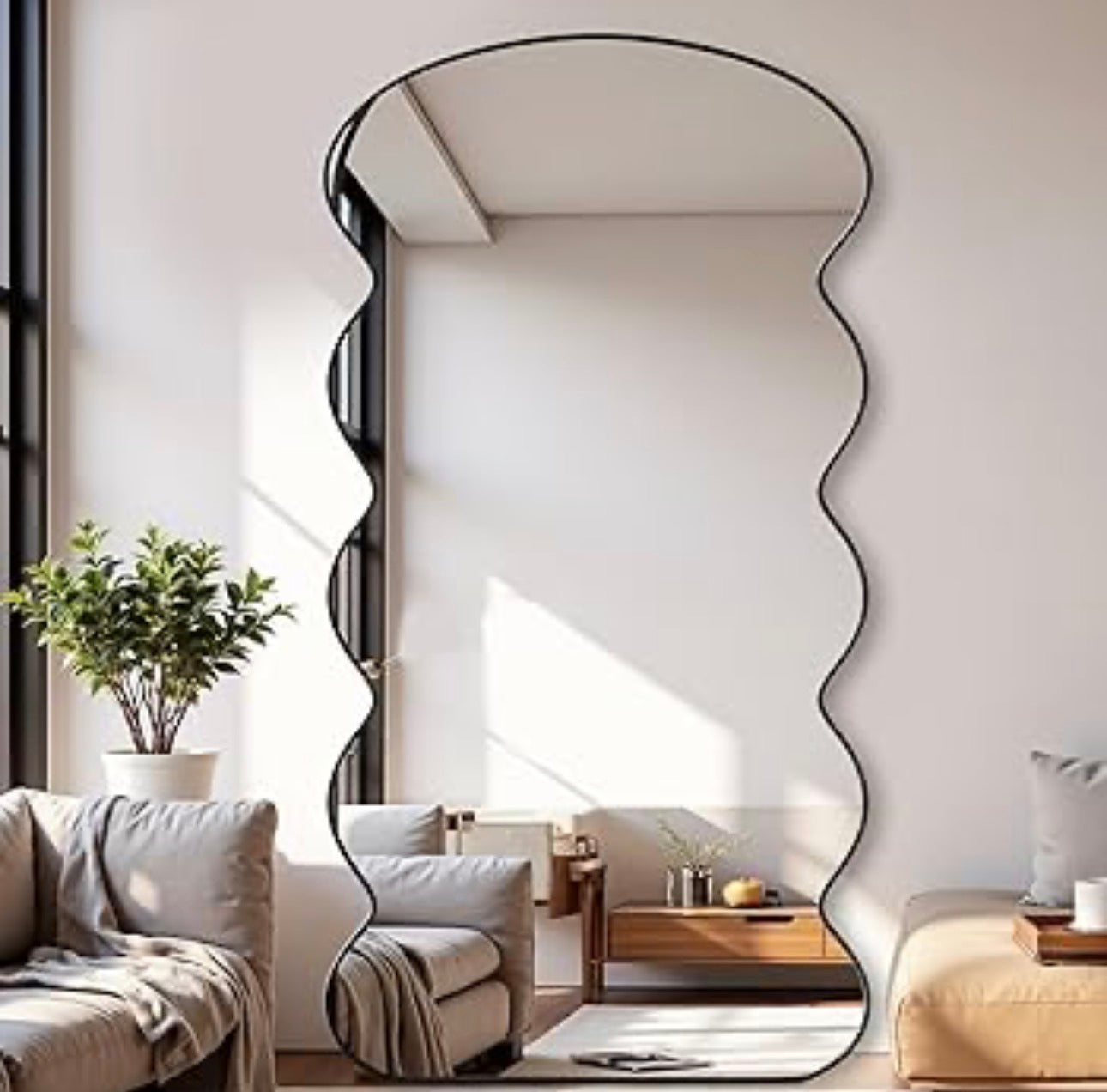 Aesthetic Wavy Black Border Mirror - Only deliverable in Delhi/NCR