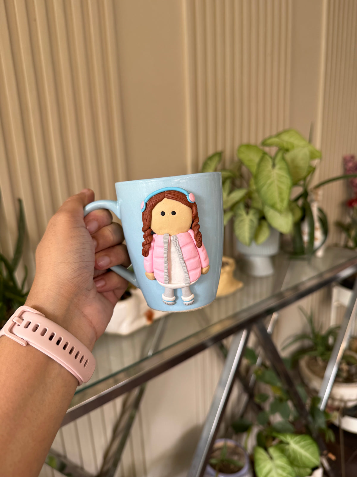 Cute Girl in Winter Clothes Handmade Ceramic Mug (250 ml)