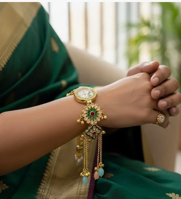 Trending Viral Kundan Ghungroo Kashmiri Watch/Bracelet