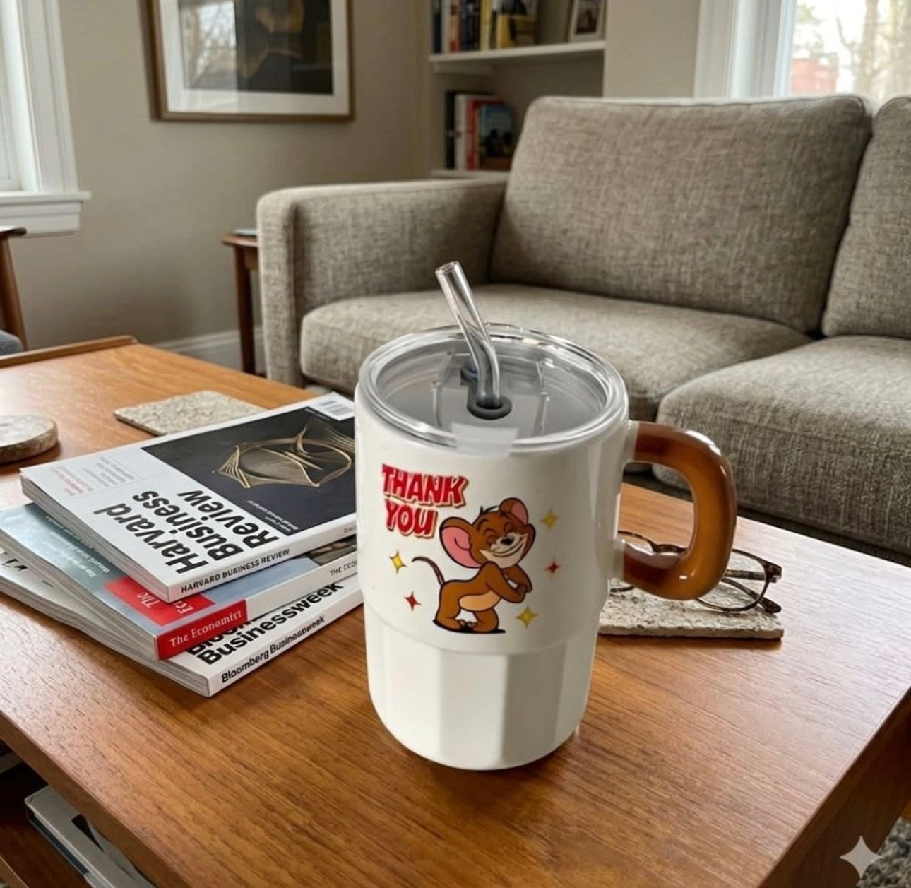 Tom & Jerry Chunky Mug with Lid & Straw