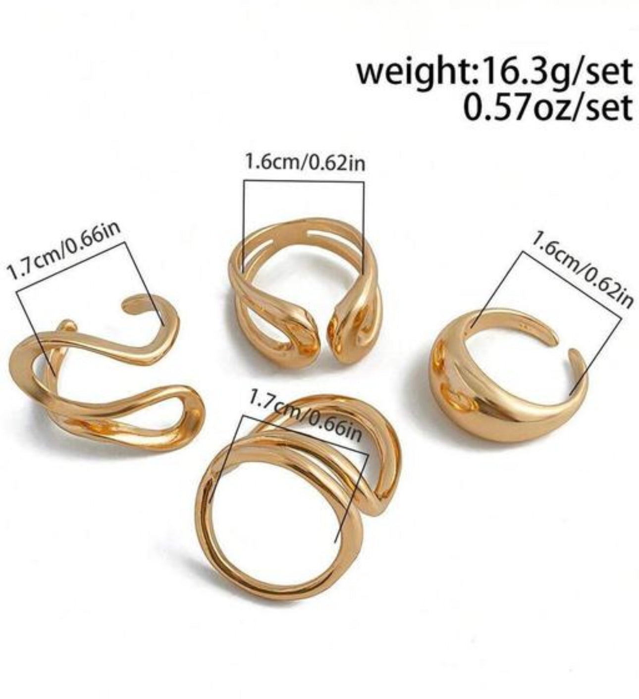 Set of 4 Chic Geometric Irregular Adjustable Rings