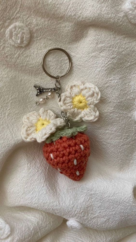 Adorable Crochet Strawberry Keychain