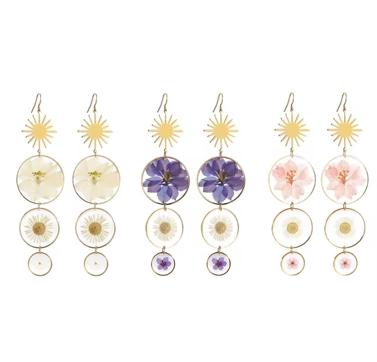 Elegant Drop Earrings with Real Pressed Dried Flowers