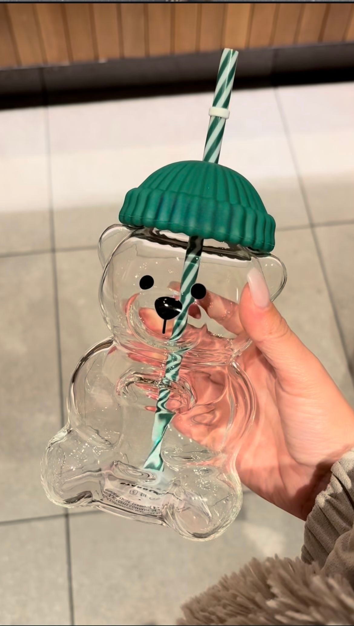 Cute Teddy Glass Tumbler with Straw & Lid