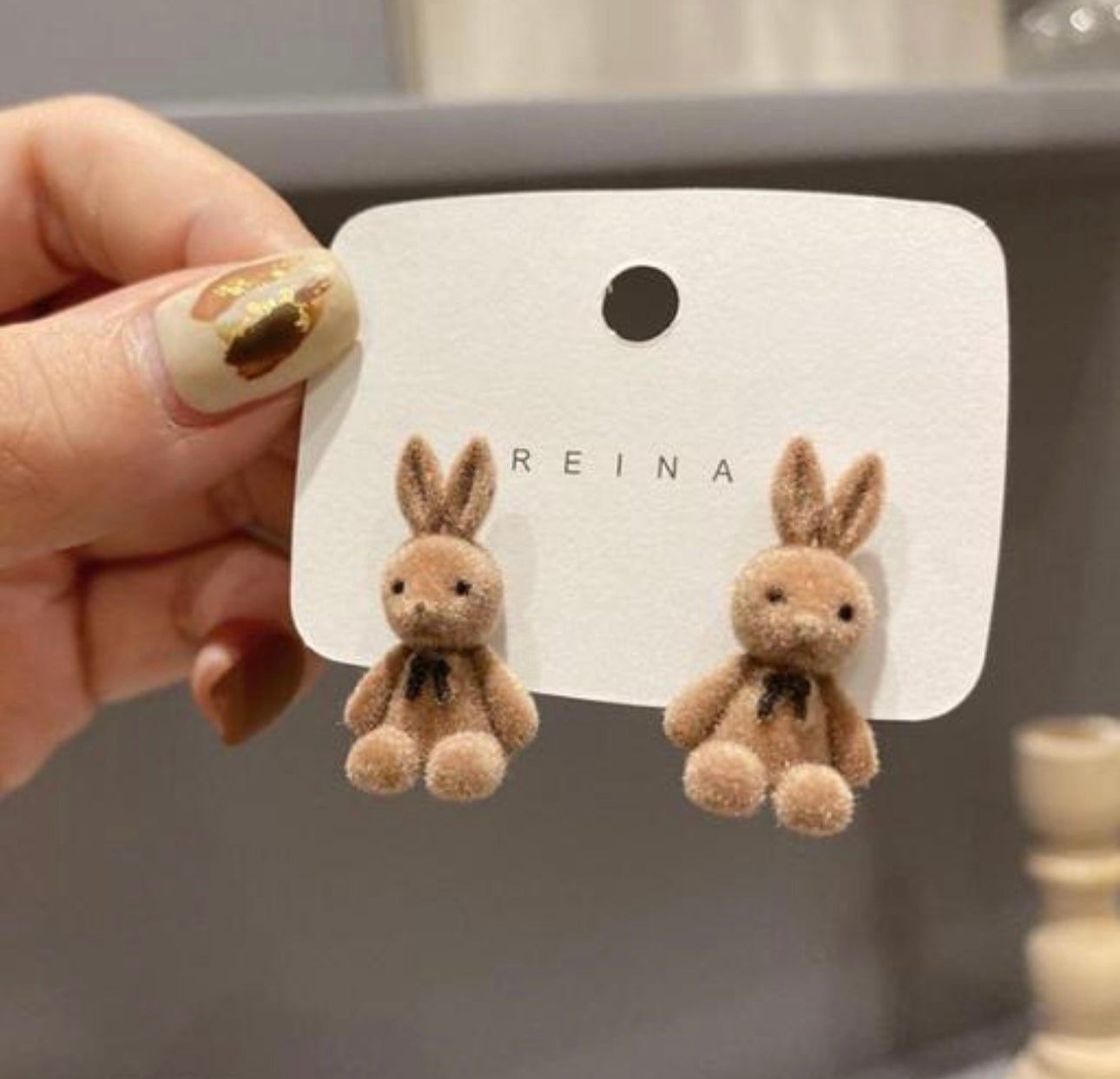 Cute Mini Bear & Bunny Plush Earrings - 2 Pairs