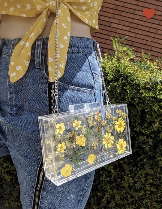 Transparent Clutch/Sling Bag with Real Pressed Flowers