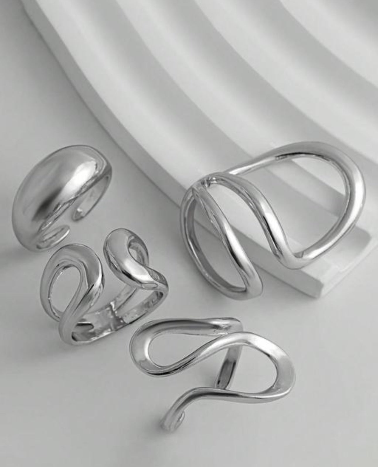 Set of 4 Chic Geometric Irregular Adjustable Rings